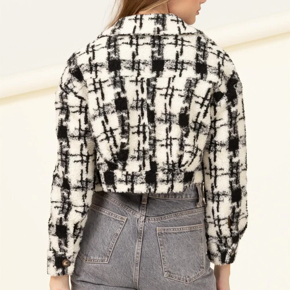 MY STYLE PATTERENED TEDDY CROPPED JACKET - Picture 4 of 6